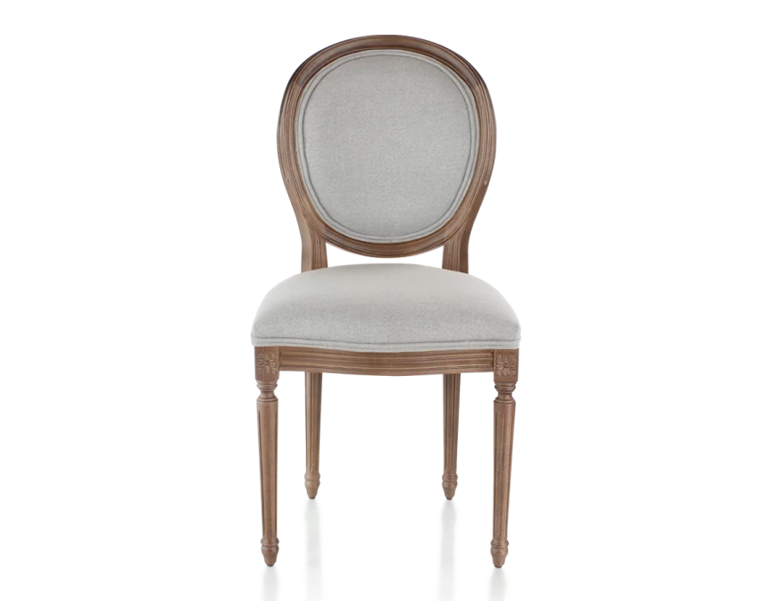 Chaise ancienne style Louis XVI bois teinte marron foncé et tissu gris clair