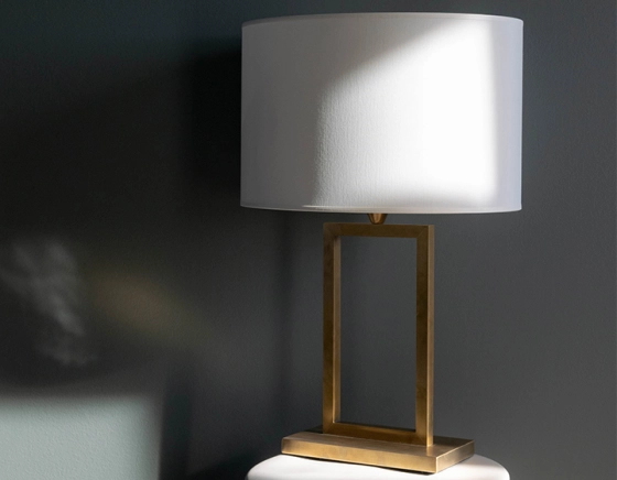 Double gold floor lamp with ivory lampshade