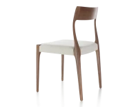 Chaise scandivave bois teinte marron foncé assise tissu beige naturel