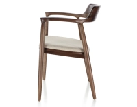 Chaise scandinave bois teinte marron foncé assise tissu chevron beige Chaise scandinave bois teinte marron foncé assise tissu chevron beige