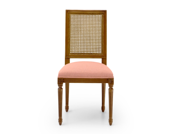 Chaise ancienne style Louis XVI dossier canné assise tissu rose corail