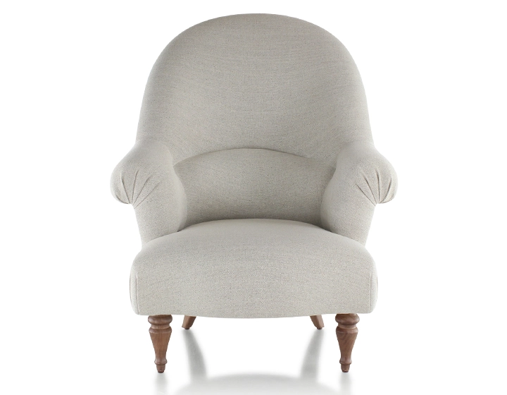 Fauteuil crapaud avec accoudoirs pieds bois teinte noyer et tissu beige naturel haut dossier Fauteuil crapaud avec accoudoirs pieds bois teinte noyer et tissu beige naturel haut dossier