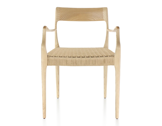 Chaise scandinave avec accoudoirs bois teinte naturelle assise corde