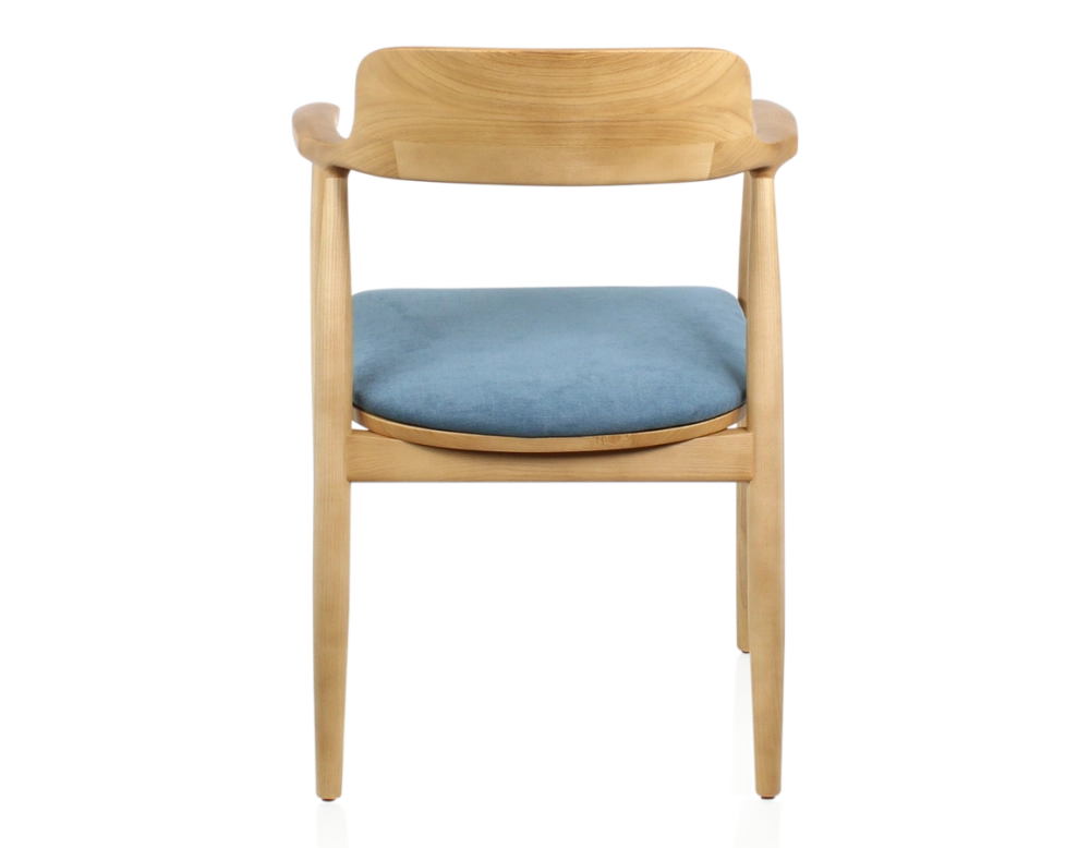 Scandinavian chair natural wood stain and denim fabric Scandinavian chair natural wood stain and denim fabric