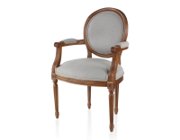 Chaise ancienne style Louis XVI avec accoudoirs bois teinte ancienne et tissu gris clair Chaise ancienne style Louis XVI avec accoudoirs bois teinte ancienne et tissu gris clair