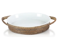 Plat porcelaine ovale avec support en fleur de rotin moyen modèle Plat porcelaine ovale avec support en fleur de rotin moyen modèle