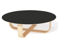 Round coffee table in oak and ceramic with natural tint wood, plain black ceramic top 120 cm Round coffee table in oak and ceramic with natural tint wood, plain black ceramic top 120 cm