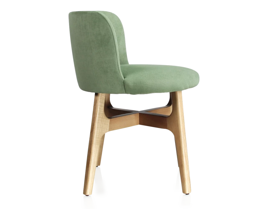 Chaise design bois teinte naturelle assise tissu vert