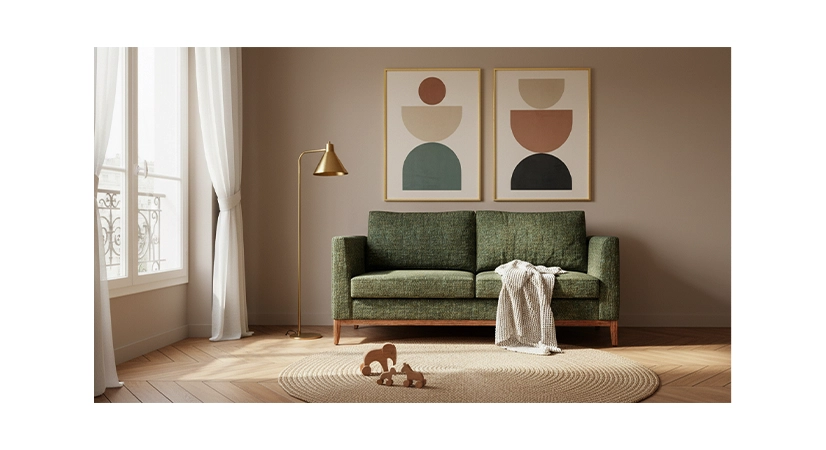 Canapé design 3 places tissu chiné vert Canapé design 3 places tissu chiné vert