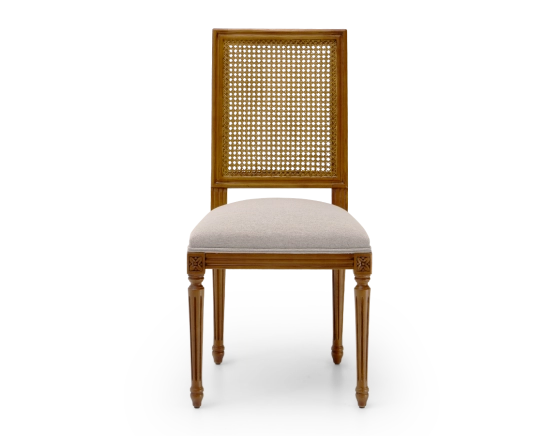 Chaise ancienne style Louis XVI dossier canné assise tissu gris clair