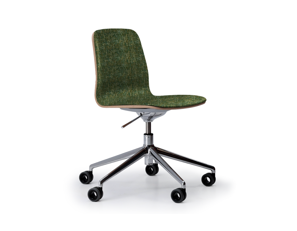 Chaise de bureau design pied métal alu à roulette assise tissu chiné vert Chaise de bureau design pied métal alu à roulette assise tissu chiné vert