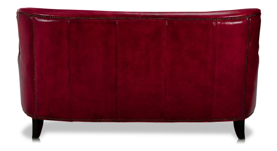 Canapé club cuir 2 places rouge carmin accoudoirs cloutés