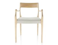 Scandinavian armchair with armrests natural stained wood seat natural beige fabric Scandinavian armchair with armrests natural stained wood seat natural beige fabric