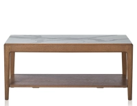 Rectangular coffee table in oak and ceramic with shelf in walnut-stained wood, white marble-effect ceramic top 100x50 cm Rectangular coffee table in oak and ceramic with shelf in walnut-stained wood, white marble-effect ceramic top 100x50 cm
