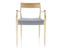 Scandinavian armchair with armrests natural stained wood, blue chevron fabric seat Scandinavian armchair with armrests natural stained wood, blue chevron fabric seat