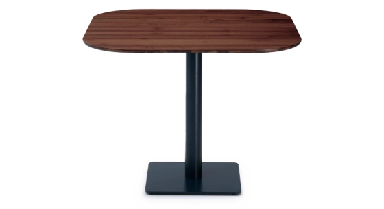 Mesa bistró aletas de roble natural, pata de metal amarillo flúor y tablero fenix malva pálido