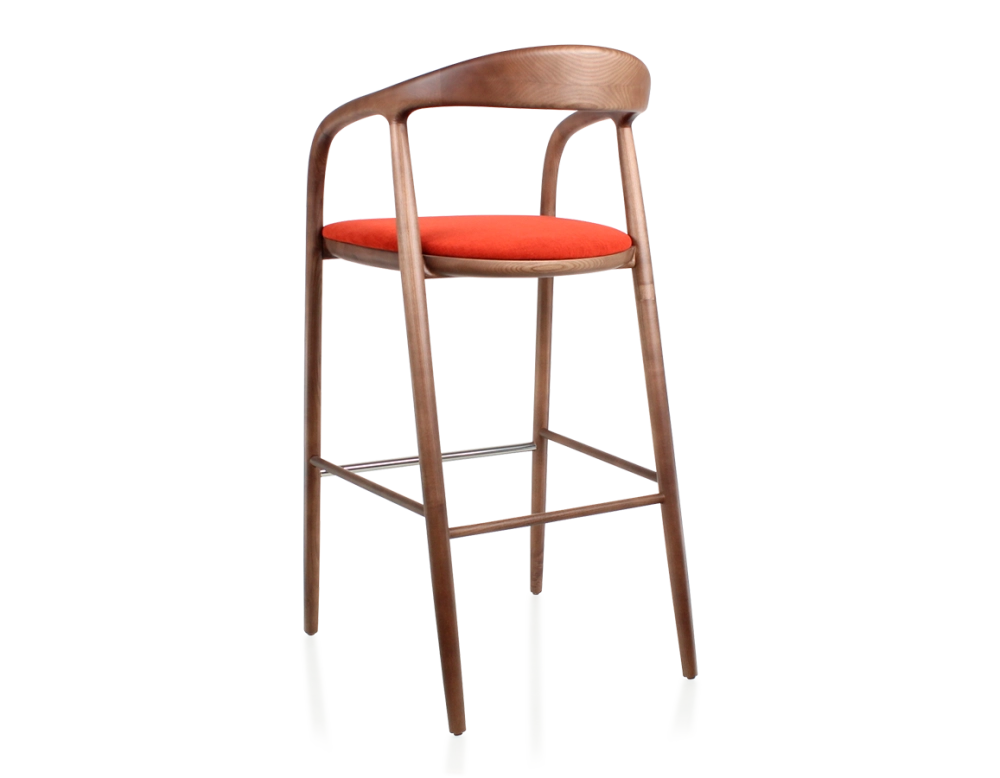 Tabouret de bar h80 cm teinte assise bois teinte marron foncé et tissu orange brulé Tabouret de bar h80 cm teinte assise bois teinte marron foncé et tissu orange brulé