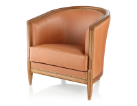 Fauteuil ancien accoudoirs moulurés bois teinte ancienne et cuir caramel Fauteuil ancien accoudoirs moulurés bois teinte ancienne et cuir caramel