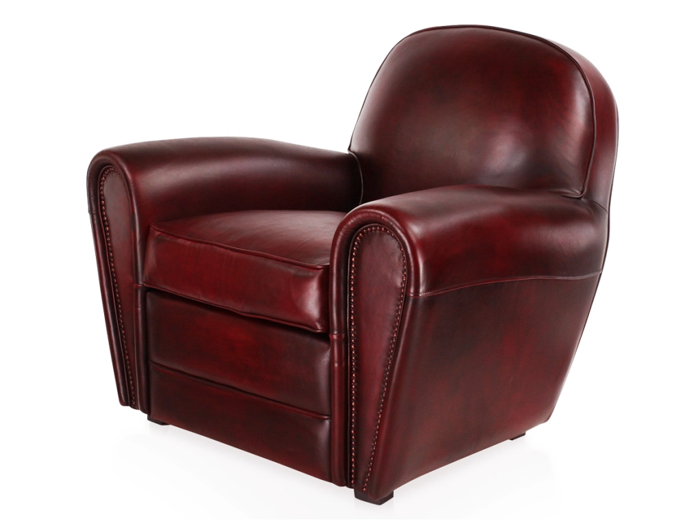 Leather club armchair burgundi studded armrests Leather club armchair burgundi studded armrests