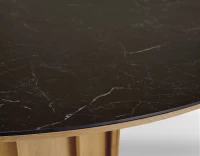 Table salle a manger ronde en chêne naturel et céramique effet ardoise 120 cm