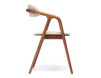 Scandinavian chair cherry wood stain with natural beige fabric seat. Scandinavian chair cherry wood stain with natural beige fabric seat.