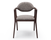 Chaise design avec accoudoirs bois teinte foncée et tissu chiné marron Chaise design avec accoudoirs bois teinte foncée et tissu chiné marron