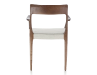 Chaise scandinave avec accoudoirs bois teinte marron foncé assise tissu beige naturel Chaise scandinave avec accoudoirs bois teinte marron foncé assise tissu beige naturel