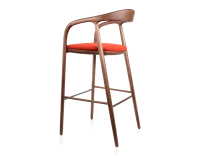 Tabouret de bar h80 cm teinte assise bois teinte marron foncé et tissu orange brulé Tabouret de bar h80 cm teinte assise bois teinte marron foncé et tissu orange brulé
