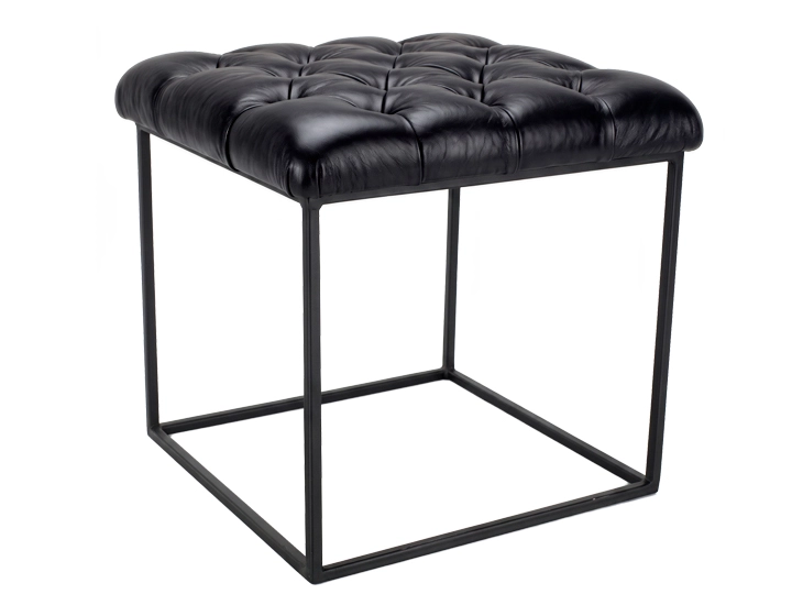 Pouf Chesterfield cuir noir