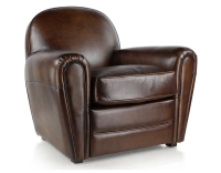 Leather club armchair dark brown piped armrests Leather club armchair dark brown piped armrests