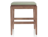 Tabouret design H45 cm bois teinte noyer assise cuir vert sauge Tabouret design H45 cm bois teinte noyer assise cuir vert sauge