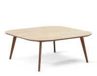 Square coffee table with rounded corners F2 in walnut and ceramic natural wood finish with ceramic top in travertine stone effect. 100x100x30 cm Square coffee table with rounded corners F2 in walnut and ceramic natural wood finish with ceramic top in travertine stone effect. 100x100x30 cm