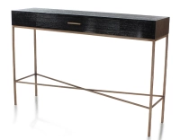 Console design frêne laqué noir et métal patine laiton 100 cm Console design frêne laqué noir et métal patine laiton 100 cm