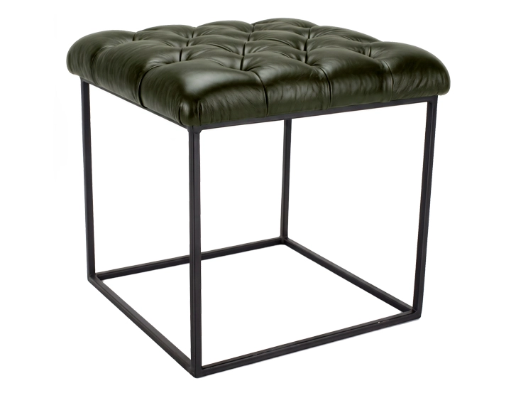 Pouf Chesterfield cuir vert olive