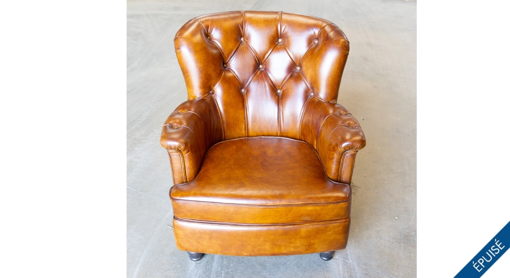 Fauteuil Chesterfield cuir marron clair Fauteuil Chesterfield cuir marron clair