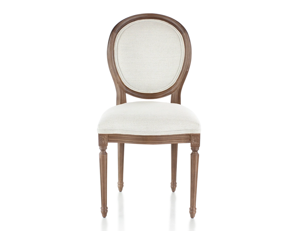Chaise ancienne style Louis XVI bois teinte marron foncé et tissu beige naturel Chaise ancienne style Louis XVI bois teinte marron foncé et tissu beige naturel
