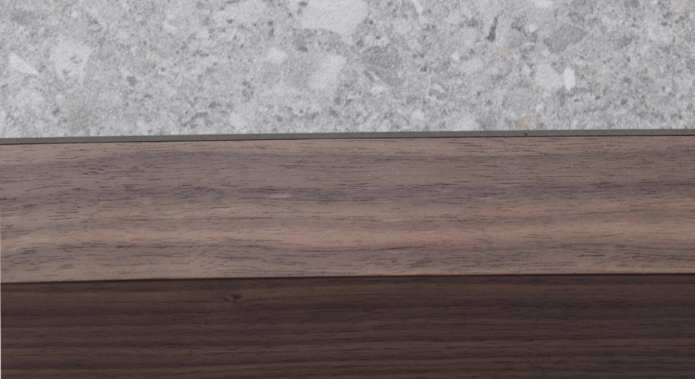Extending table for 8 to 12 people in walnut and ceramic with ceramic extensions natural wood finish and grey terrazzo effect ceramic 180x100 cm Extending table for 8 to 12 people in walnut and ceramic with ceramic extensions natural wood finish and grey terrazzo effect ceramic 180x100 cm