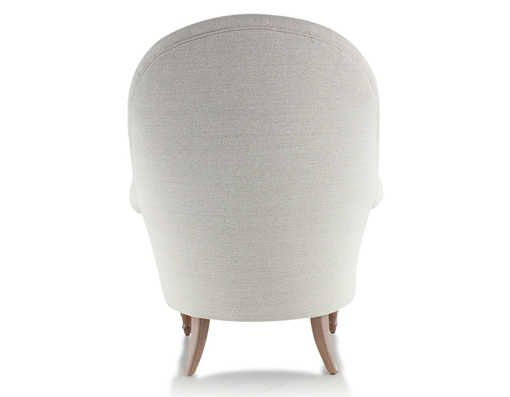 Fauteuil crapaud avec accoudoirs pieds bois teinte noyer et tissu beige naturel haut dossier Fauteuil crapaud avec accoudoirs pieds bois teinte noyer et tissu beige naturel haut dossier