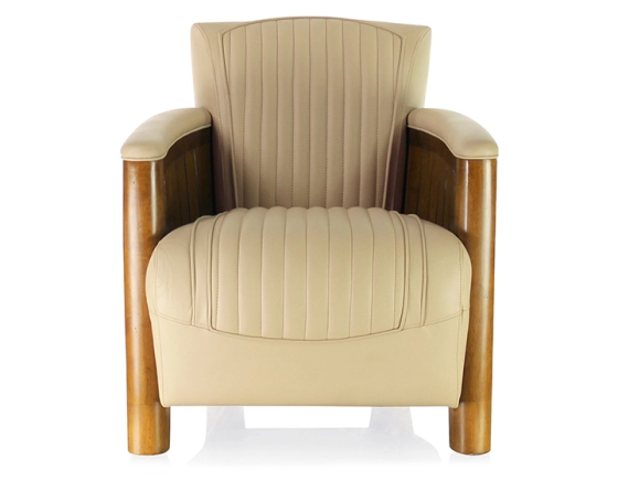 Club armchair in wood and leather beige
