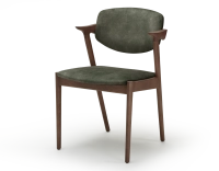 Chaise scandinave bois teinte noyer assise tissu velours vert forêt Chaise scandinave bois teinte noyer assise tissu velours vert forêt
