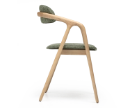 Scandinavian chair wood with natural finish, seat in green mottled fabric. Scandinavian chair wood with natural finish, seat in green mottled fabric.