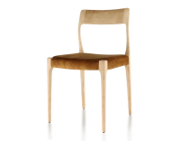 Chaise scandinave bois teinte naturelle assise tissu velours bronze Chaise scandinave bois teinte naturelle assise tissu velours bronze