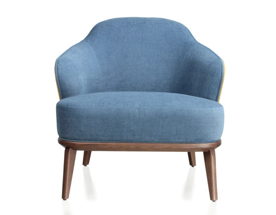 Designer armchair yellow and denim fabric