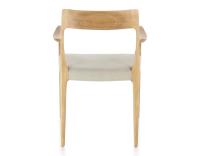 Scandinavian armchair with armrests natural wood stain camel fabric seat Scandinavian armchair with armrests natural wood stain camel fabric seat