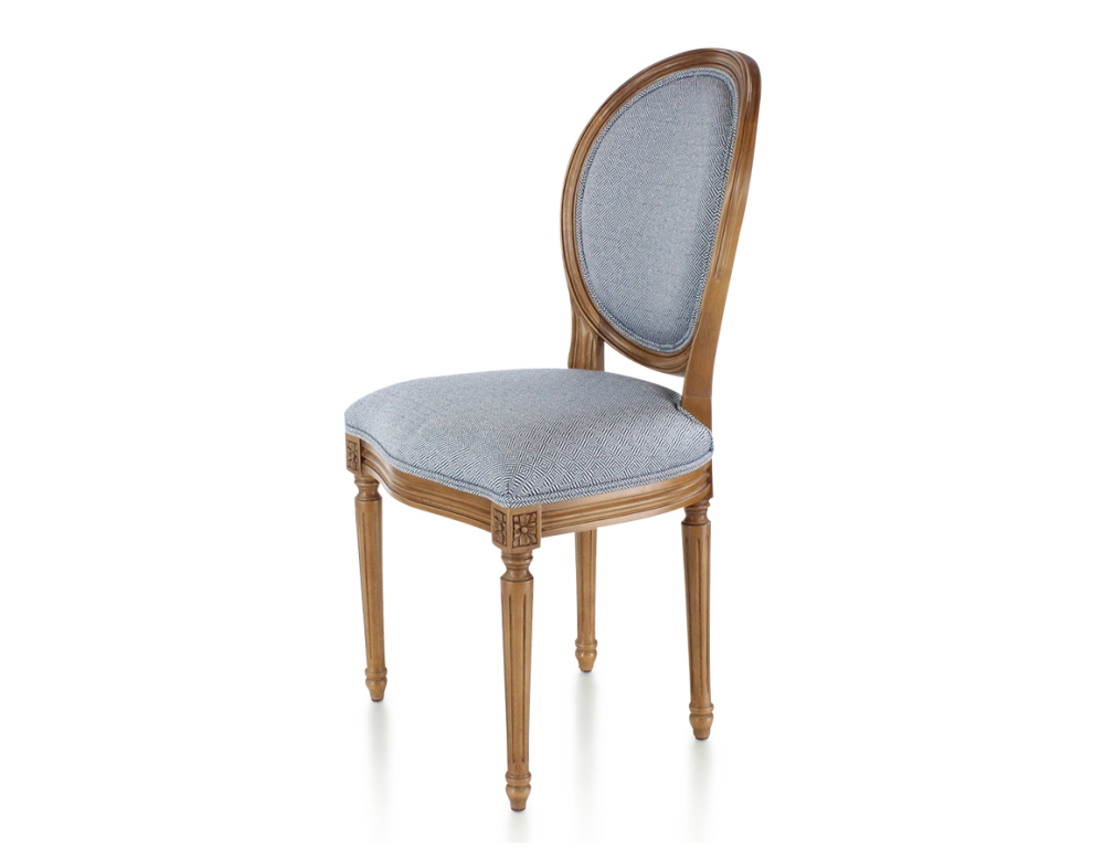 Chaise ancienne style Louis XVI bois teinte ancienne et tissu chevron bleu Chaise ancienne style Louis XVI bois teinte ancienne et tissu chevron bleu