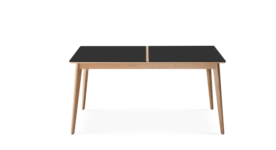 Table extensible 6 à 10 personnes en chêne et céramique allonges bois avec bois teinte naturelle et plateau céramique noir unie 160x90 cm