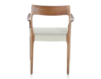 Scandinavian armchair with armrests wood stained walnut seat natural beige fabric Scandinavian armchair with armrests wood stained walnut seat natural beige fabric