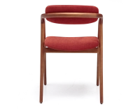 Chaise scandinave bois teinte merisier assise tissu beige orange brulé Chaise scandinave bois teinte merisier assise tissu beige orange brulé