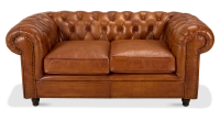 Canapé Chesterfield cuir 2 places marron clair accoudoirs cloutés Canapé Chesterfield cuir 2 places marron clair accoudoirs cloutés