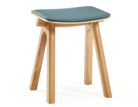 Upholstered oak stool H45 cm natural stained wood, ocean blue fabric seat